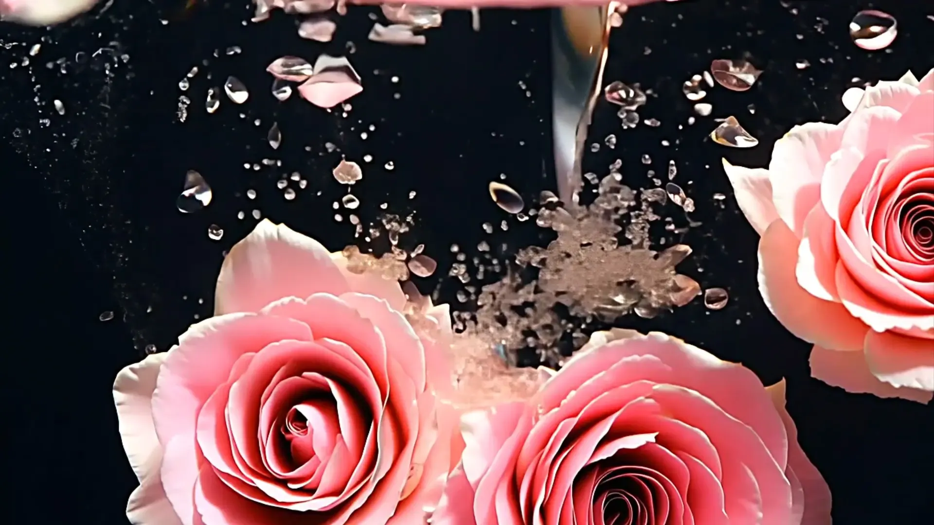 Beautiful Pink Rose Petals with Water Droplets Overlay for Title Animation